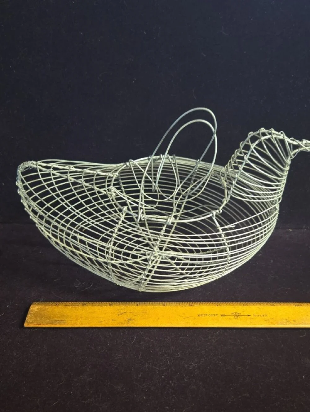 VTG Metal Wire Hen Chicken Shaped Egg Gathering Basket